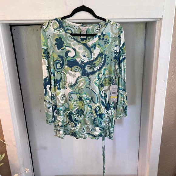 Multiples multicolor paisley print top blouse drawstring front tie waist size M - Picture 2 of 7